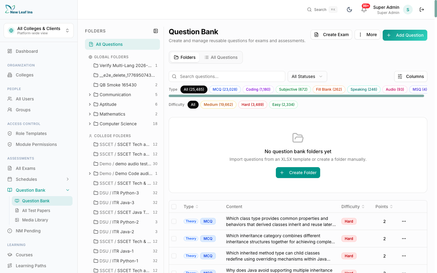 Question Banks library with 7000+ questions